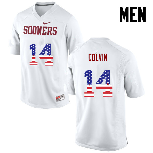 Oklahoma Sooners #14 Aaron Colvin College Football USA Flag Fashion Jerseys-White